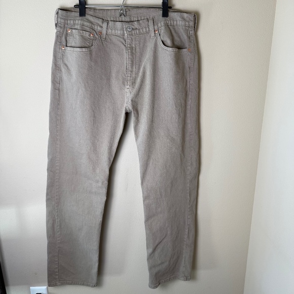 Levis 505 Regular Fit Jeans Mens 38x32 Timberwolf Brown Tan Denim Pants Zip Fly - Picture 1 of 8